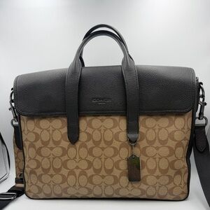 Coach Tan and Black Signature Laptop Bag